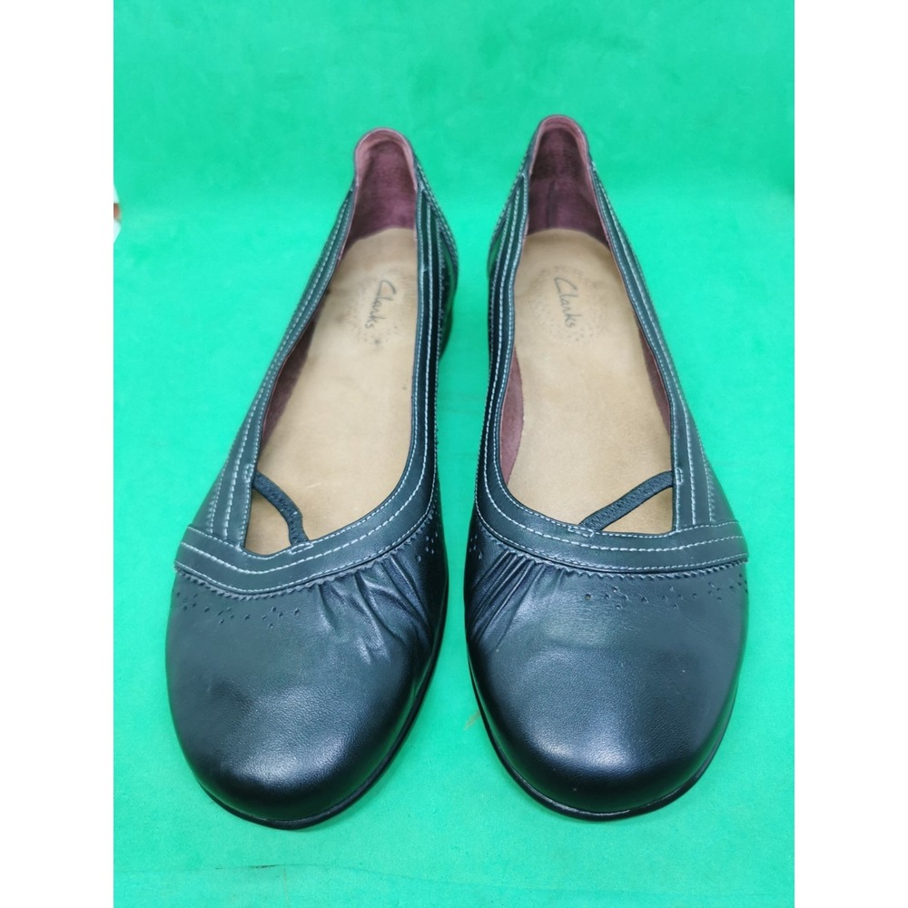 Clarks Meadow Opal Black Leather Slip On Flats Women's Size 10 M